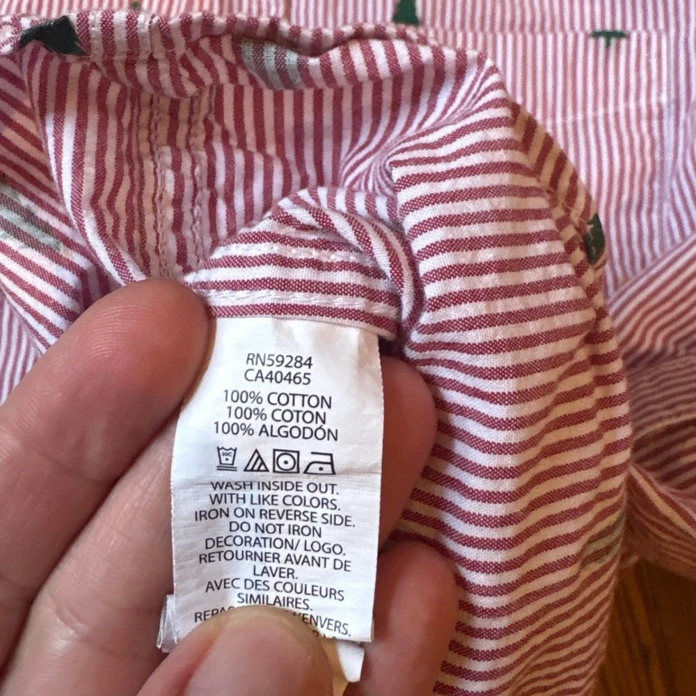 The Children's Place Button Down Shirt Kids Red Stripe Christmas Tree SIZE 10/12